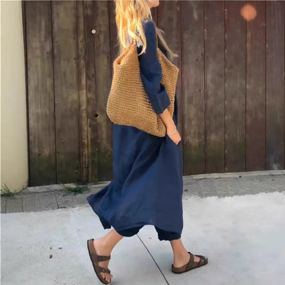 Pocket V-neck 2-piece Set Solid Color Loose